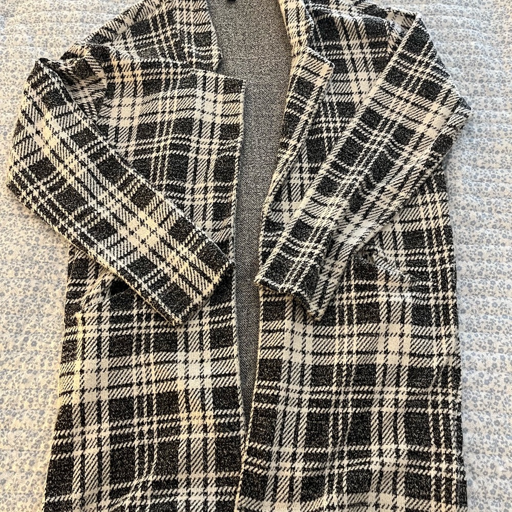 Express Black and White Plaid Trench Coat